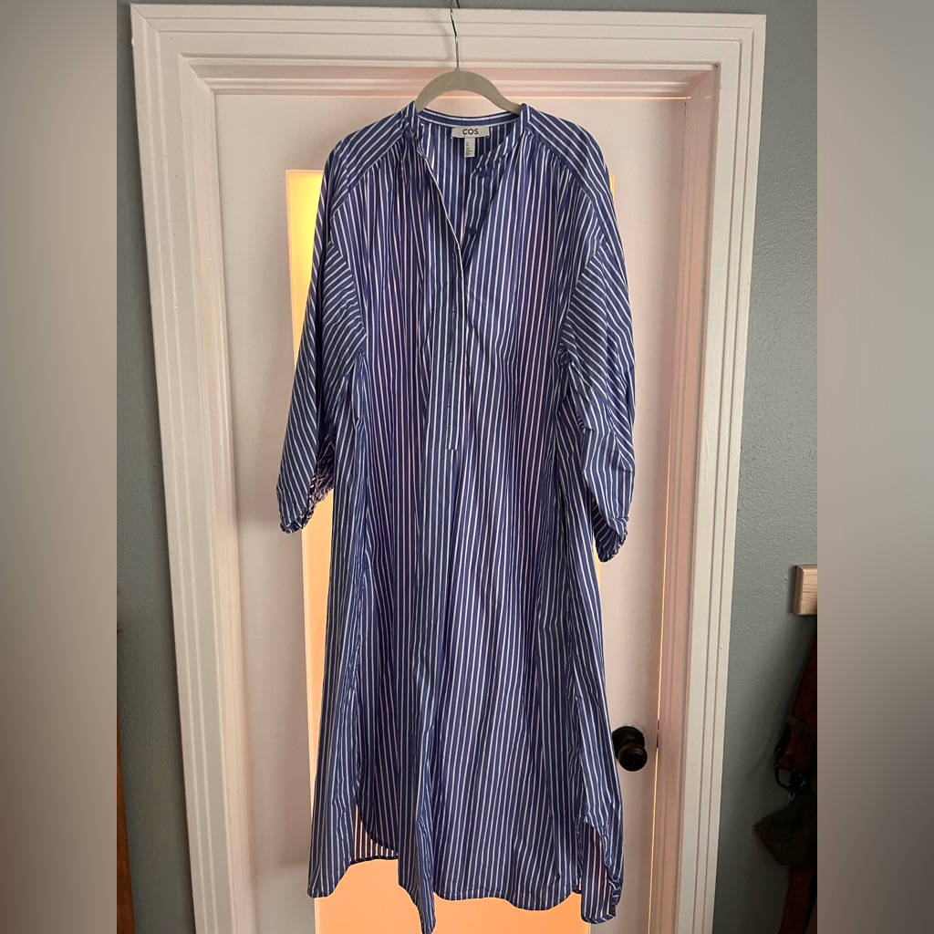 Cos Blue And White Long Sleeve Dress